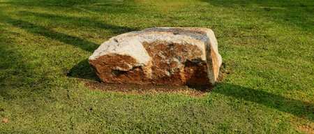 A large stone on grass