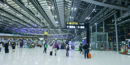 BANGKOK, THAILAND - JANUARY 18, 2016: The movement of tourists inside of Suvarnabhumi Airport. Suvarnabhumi Airport is one of two international airports serving Bangkokのeditorial素材