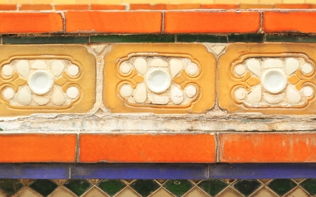 Old floral, ceramic in Wat Pho at Thailandの写真素材