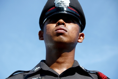 Bangkok-Thailand: October 15, 2017 Police Thai on sky background in the funeral of King Bhumibol...
