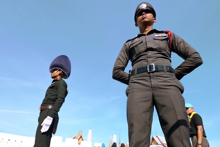Bangkok-Thailand: October 15, 2017 Police and Royal Thai Army in the funeral of King Bhumibol Adulyadej (King Rama 9) At Sanam Luangのeditorial素材