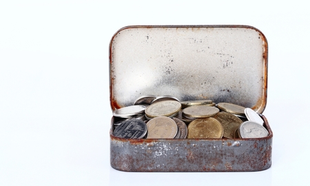 Saving money coins concept , coins on white backgroundの写真素材