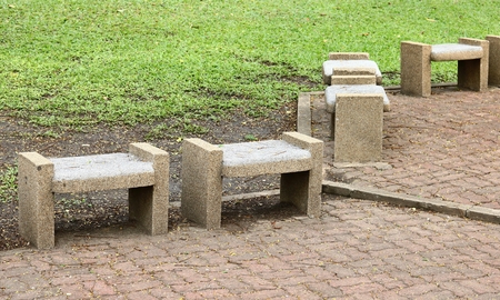 Stone benches seats in the Parkの写真素材