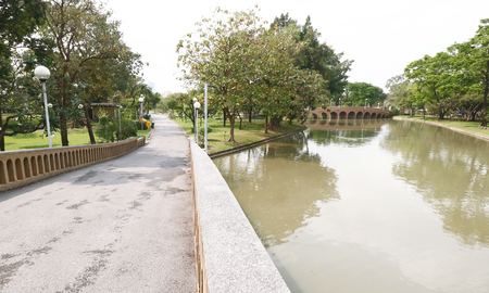 Beautiful orange cement bridge in Chatuchak public parkの写真素材