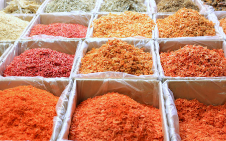 Dried shrimp shop or food preservation by dryingの写真素材