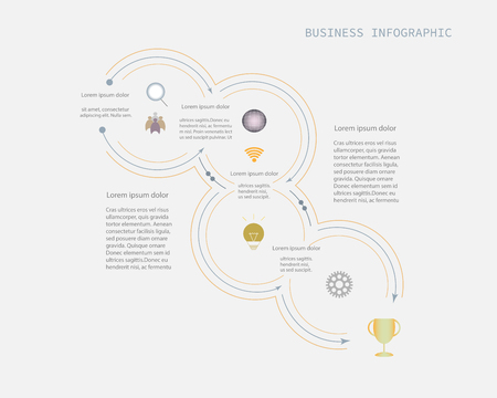 Timeline infographics template with circles design, vector illustration. Business concept with icon, steps or processes. template design.Infographic element for layout process diagram.のイラスト素材