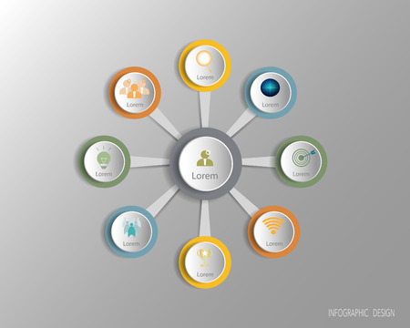 Vector Infographics circle label, template design. Business concept,  with icon 9 step.Infographic element for layout process diagram.のイラスト素材