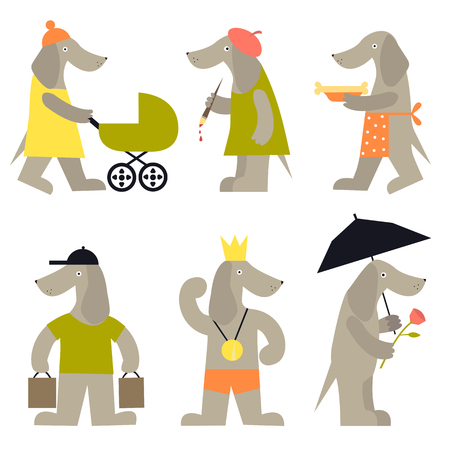 Cute dog's family. Mother and Father dogs. Cartoon illustration of dogs.のイラスト素材