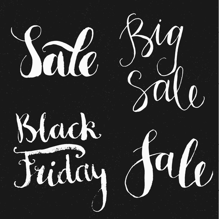 Sale signs on black background. Holiday discount lettering. Vector clipart.のイラスト素材
