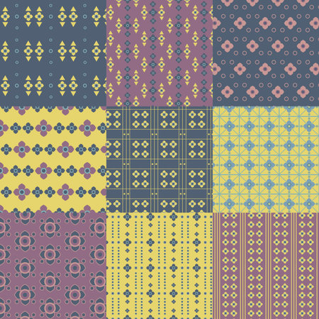 Seamless pattern set. Geometric and floral style.