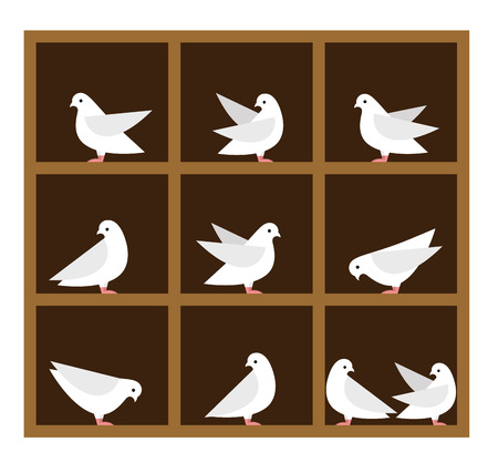 Vector Pigeonhole Principle illustration. Flat illustration. Vector icons of pigeons. Vector Pigeonhole Principle illustration. Flat illustration. Vector icons of pigeons.