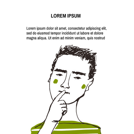 Problem solution concept. Vector sketchy illustration. Man thinking  with question mark.のイラスト素材