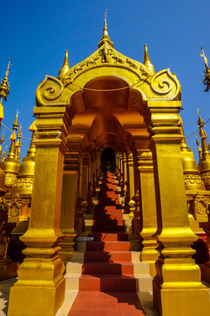 temple with clear blue skyの写真素材
