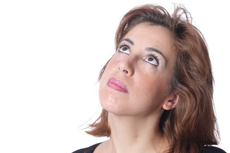 Portrait of a beautiful Caucasian woman on an isolated white backgroundの写真素材
