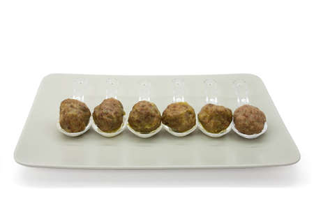 Meatballs made with veal and pork with red wine sauce reductionの写真素材