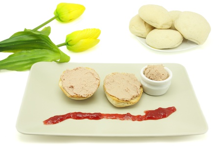 European-style breakfast consisting of two slices of Foie grasの写真素材