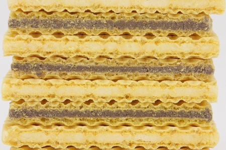 Wafer biscuits filled with cream on a white backgroundの写真素材