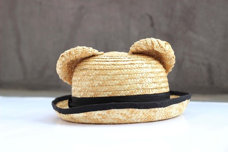 Summer panama straw hat isolated on whiteの写真素材