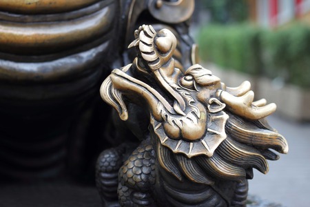 metal statue of dragon in Wong Tai Sin Templeの写真素材