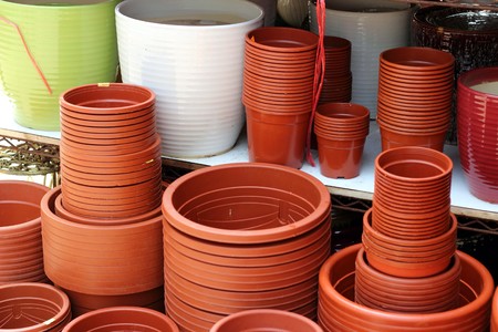 A lot of orange potsの写真素材