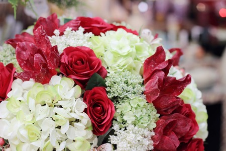 Bouquet of red white rosesの写真素材