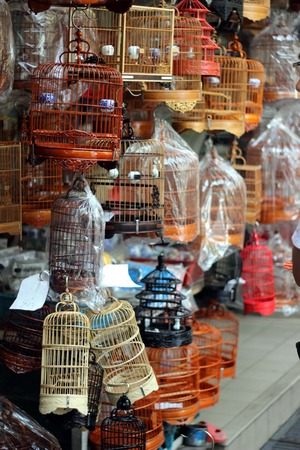 bird in the wooden cage, taken in Hong Kong Bird Marketの写真素材