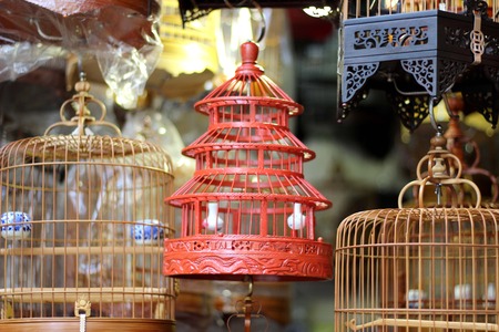 bird in the wooden cage, taken in Hong Kong Bird Marketの写真素材