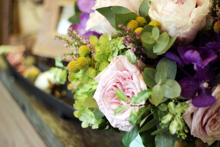 colorful flowers bouquet. roses. tulips. birthday,Mothers day, valentines day, greetings, congratulations.の写真素材