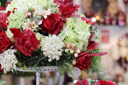 Bouquet of red white rosesの写真素材