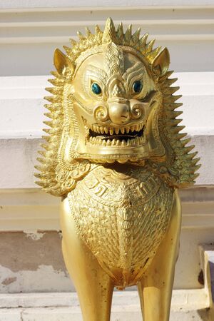 Thai style golden lion in the temple .の写真素材