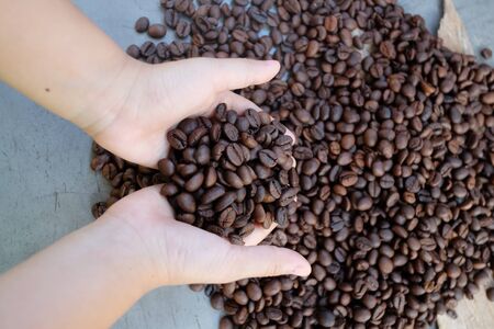 Coffee on grunge wooden backgroundの写真素材