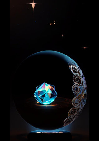 crystal ball with blue crystals on a black background. 3d illustrationの素材