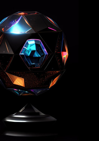 crystal ball on a black background. 3d render illustration.の素材