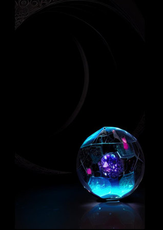 Colorful crystal ball on black background. Computer generated 3D photo rendering.の素材
