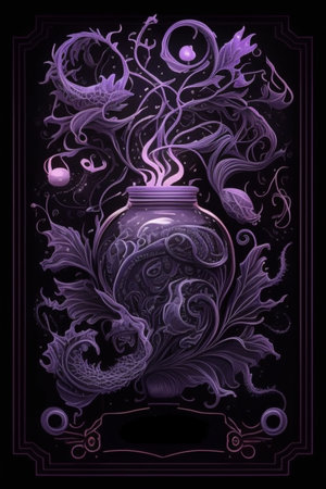 Illustration of a vase with floral ornament on a black backgroundの素材