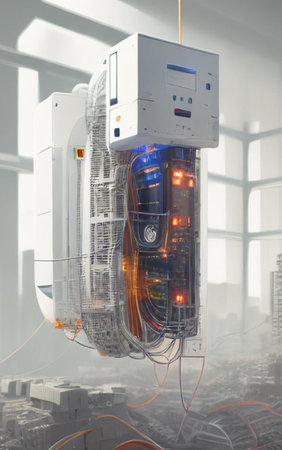 3d illustration of an electrical panel in a modern office building.の素材