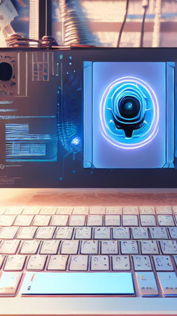 CCTV security camera on the laptop screen. 3d rendering.の素材