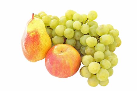 Pears and grapes on a white backgroundの写真素材