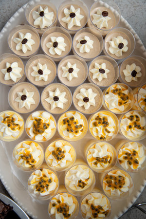 Passion fruit desserts on a white background. Selective focus.の写真素材