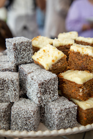 Traditional Turkish delight on display at street food market in Istanbul, Turkeyの写真素材