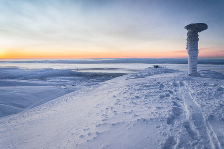 Iced pole. Mount Aykuaivenchorr, Kirovsk, Murmansk Region, Russia.の写真素材