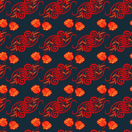 Rose bright retro ornament. Vector seamless patternのイラスト素材