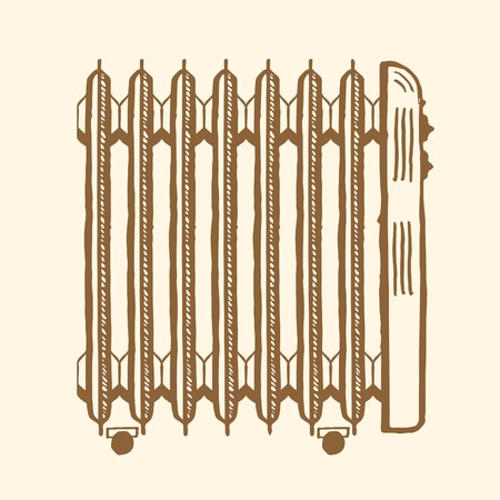 Oil-Filled Electric Heater. Vintage style, hand drawn pen and ink.のイラスト素材