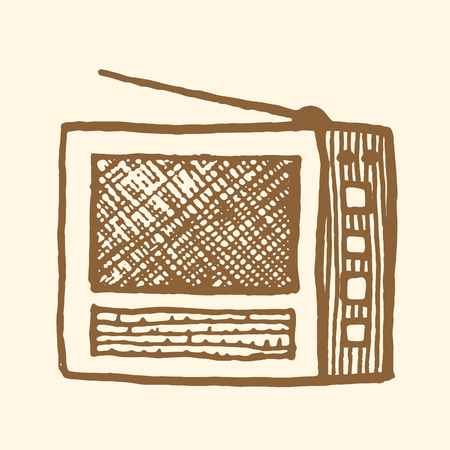 Old radio. Vintage style, hand drawn pen and inkのイラスト素材