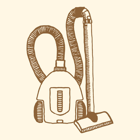 Vacuum cleaner. Vintage style, hand drawn pen and ink. Retro design element for packaging or wrappingのイラスト素材