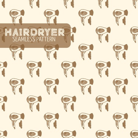 Hairdryer seamless pattern. Vintage style, hand drawn pen and ink. Vector seamless pattern. Retro design element for electronics store packaging, barber or hairdresser, beauty salonのイラスト素材
