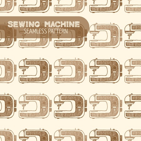 Sewing Machine seamless pattern. Vintage style, hand drawn pen and ink. Vector seamless pattern. Retro design element for electronics store packaging, hobby shop or sewing supplies storeのイラスト素材