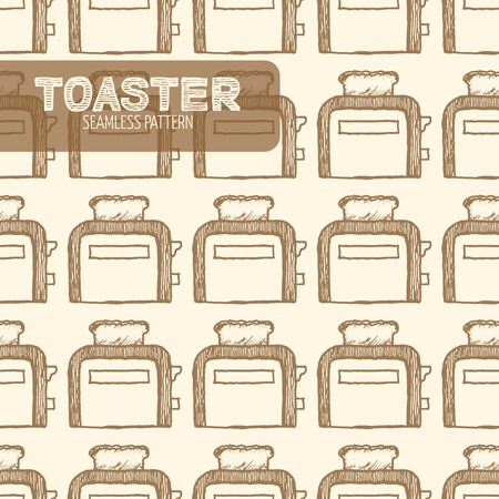 Toaster seamless pattern. Vintage style, hand drawn pen and ink. Vector seamless pattern. Retro design element for electronics store packagingのイラスト素材