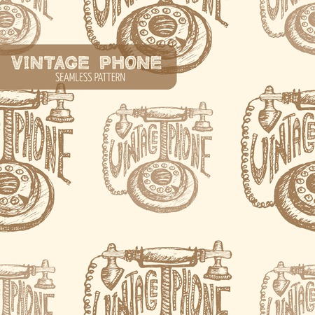 Retro phone seamless pattern. Vintage style, hand drawn pen and ink. Vector seamless pattern. Retro design element for electronics store packagingのイラスト素材