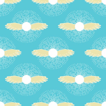 Winged sun seamless pattern. Solar symbol associated with divinity, royalty and power. Pattern for t-shirt or towel designのイラスト素材